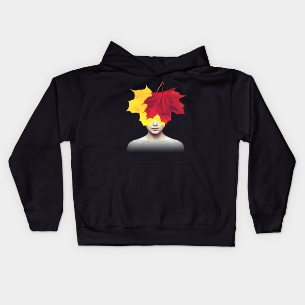 Autumn leaves head portrait Kids Hoodie by reesea